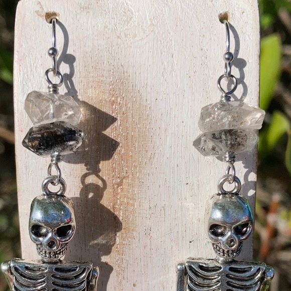 Herkimer diamond skeleton mermaid earrings - Picture 3 of 6